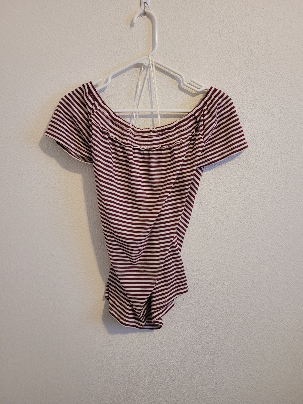 Style & Co. Burgundy and White Striped Off-Shoulder Top #280